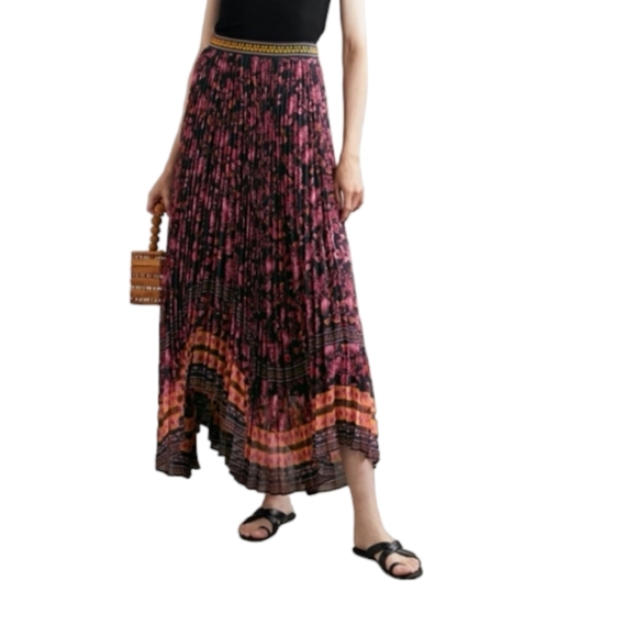 Alice + Olivia Dresses & Skirts - ALICE + OLIVIA Katz Asymmetrical Micro Pleated Silk Flowy Boho Maxi Skirt size 2
